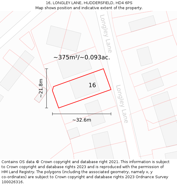 16, LONGLEY LANE, HUDDERSFIELD, HD4 6PS: Plot and title map