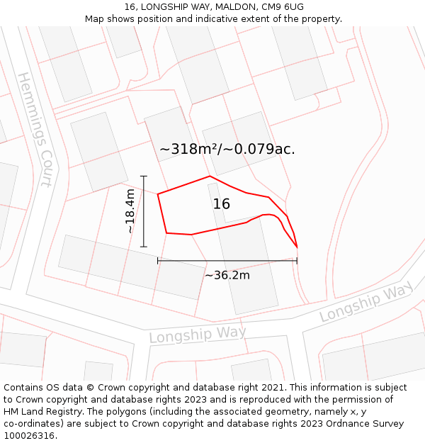 16, LONGSHIP WAY, MALDON, CM9 6UG: Plot and title map