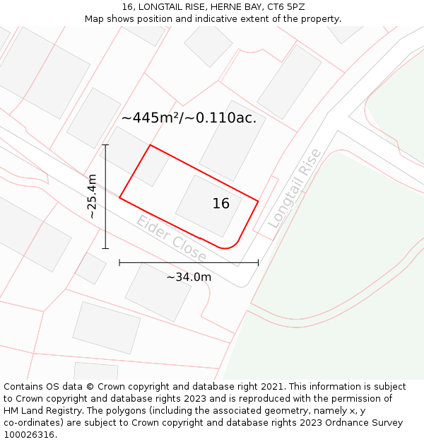 16, LONGTAIL RISE, HERNE BAY, CT6 5PZ: Plot and title map