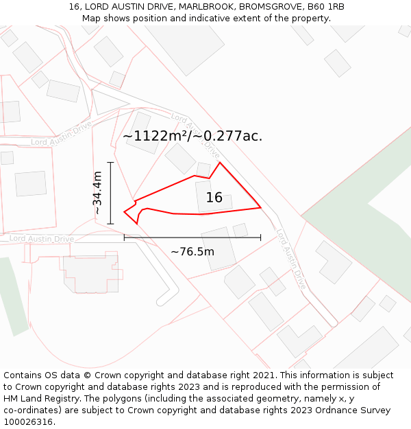 16, LORD AUSTIN DRIVE, MARLBROOK, BROMSGROVE, B60 1RB: Plot and title map