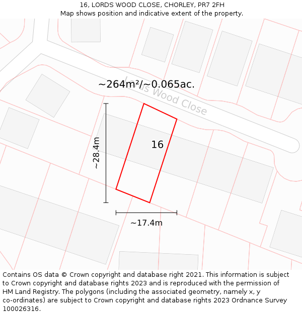 16, LORDS WOOD CLOSE, CHORLEY, PR7 2FH: Plot and title map