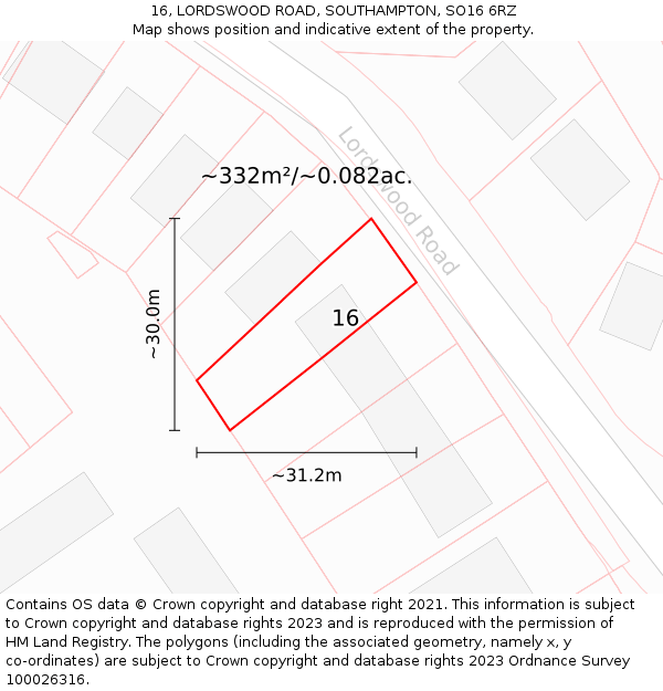 16, LORDSWOOD ROAD, SOUTHAMPTON, SO16 6RZ: Plot and title map