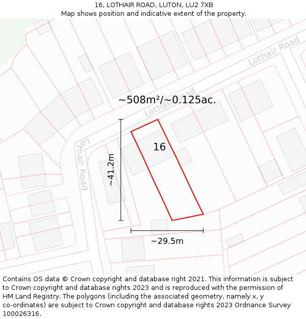16, LOTHAIR ROAD, LUTON, LU2 7XB: Plot and title map