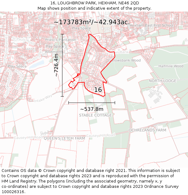 16, LOUGHBROW PARK, HEXHAM, NE46 2QD: Plot and title map