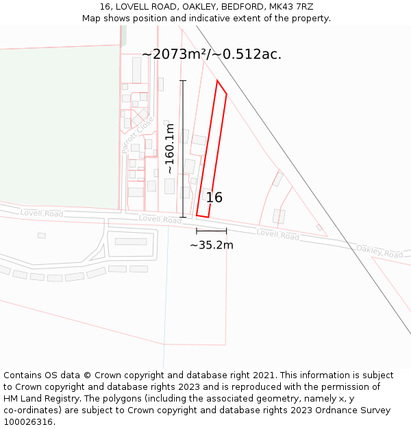 16, LOVELL ROAD, OAKLEY, BEDFORD, MK43 7RZ: Plot and title map