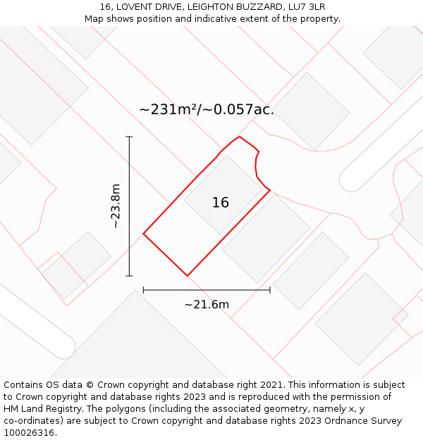 16, LOVENT DRIVE, LEIGHTON BUZZARD, LU7 3LR: Plot and title map