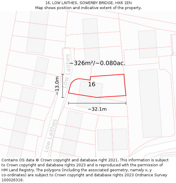 16, LOW LAITHES, SOWERBY BRIDGE, HX6 1EN: Plot and title map