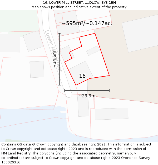 16, LOWER MILL STREET, LUDLOW, SY8 1BH: Plot and title map