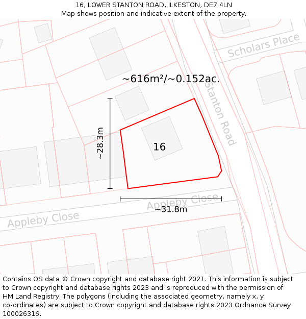 16, LOWER STANTON ROAD, ILKESTON, DE7 4LN: Plot and title map