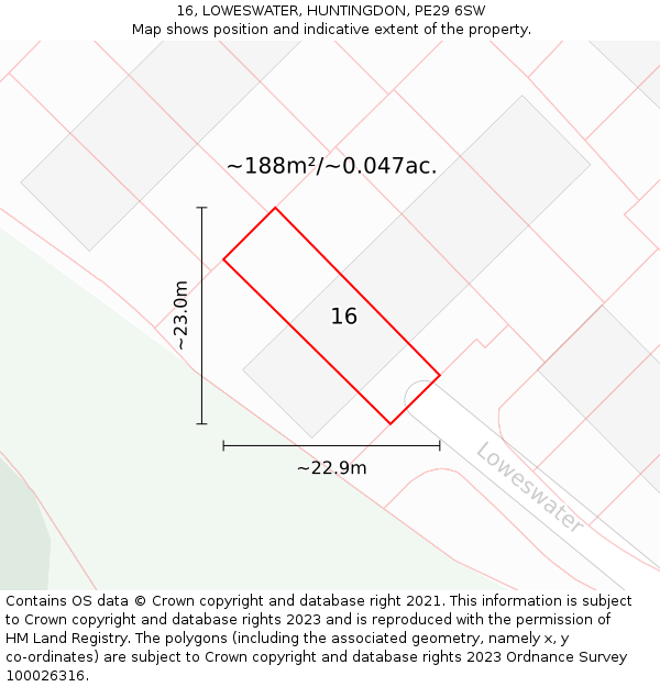 16, LOWESWATER, HUNTINGDON, PE29 6SW: Plot and title map