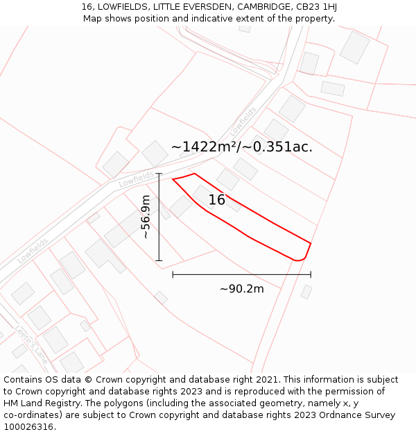 16, LOWFIELDS, LITTLE EVERSDEN, CAMBRIDGE, CB23 1HJ: Plot and title map