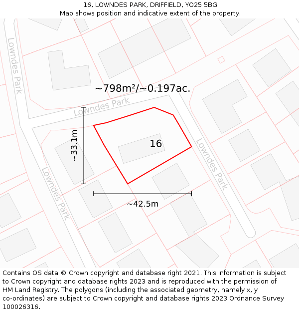 16, LOWNDES PARK, DRIFFIELD, YO25 5BG: Plot and title map