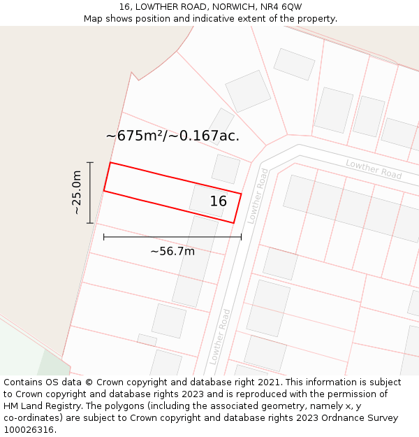 16, LOWTHER ROAD, NORWICH, NR4 6QW: Plot and title map