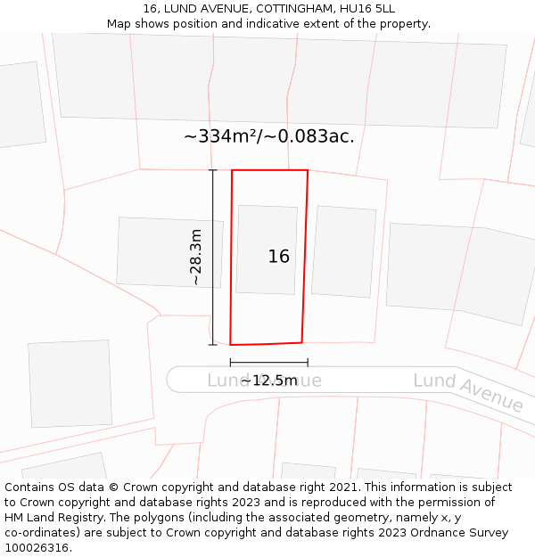 16, LUND AVENUE, COTTINGHAM, HU16 5LL: Plot and title map