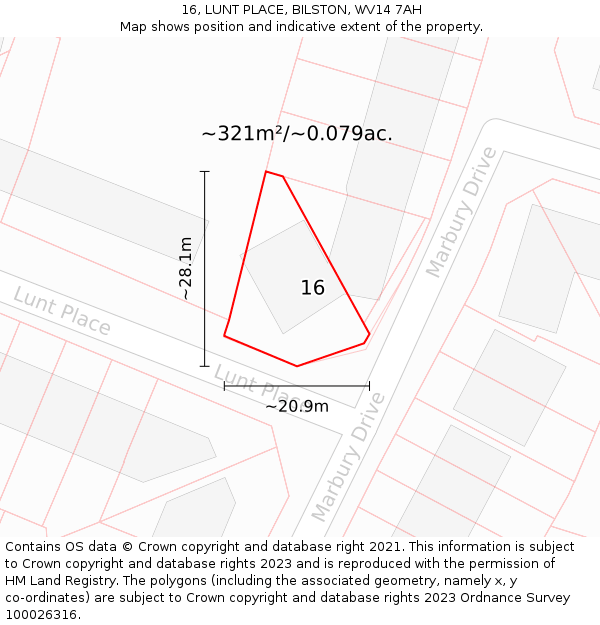 16, LUNT PLACE, BILSTON, WV14 7AH: Plot and title map