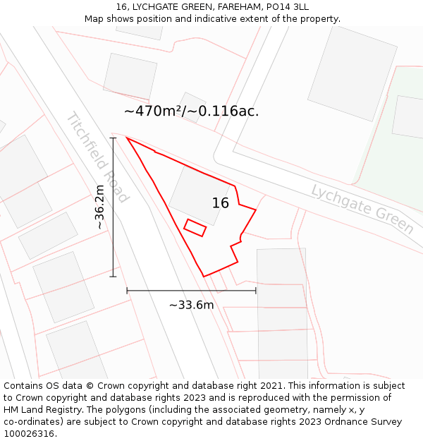 16, LYCHGATE GREEN, FAREHAM, PO14 3LL: Plot and title map