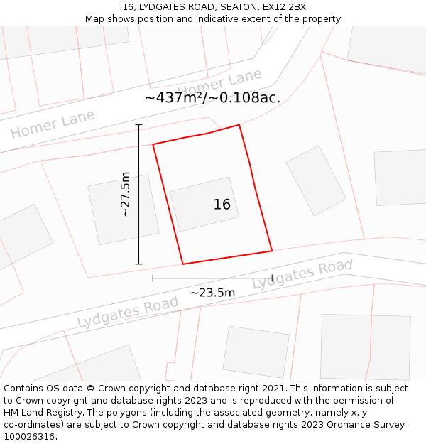 16, LYDGATES ROAD, SEATON, EX12 2BX: Plot and title map
