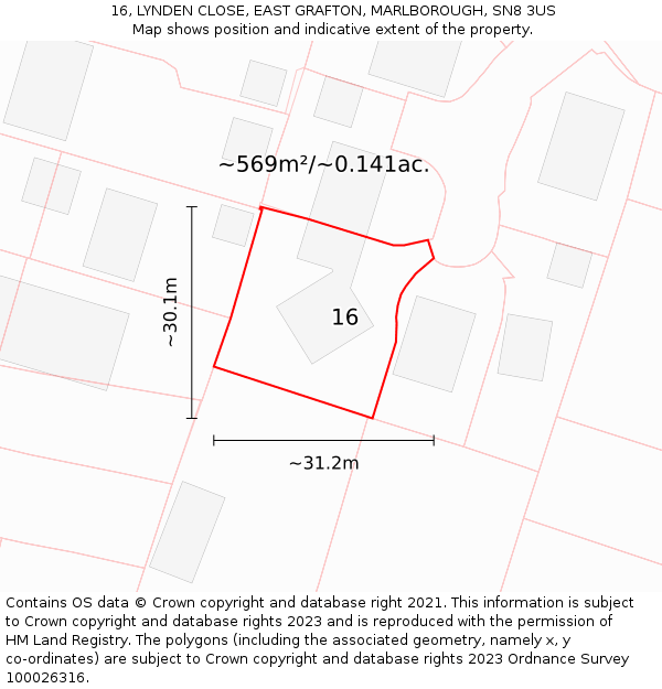 16, LYNDEN CLOSE, EAST GRAFTON, MARLBOROUGH, SN8 3US: Plot and title map