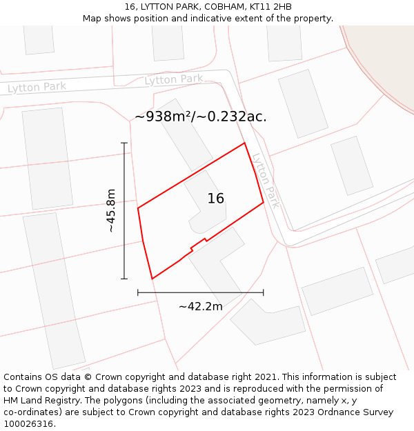 16, LYTTON PARK, COBHAM, KT11 2HB: Plot and title map