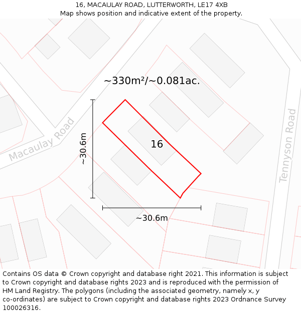 16, MACAULAY ROAD, LUTTERWORTH, LE17 4XB: Plot and title map