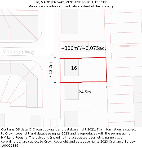 16, MADDREN WAY, MIDDLESBROUGH, TS5 5BB: Plot and title map