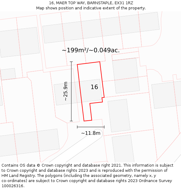 16, MAER TOP WAY, BARNSTAPLE, EX31 1RZ: Plot and title map