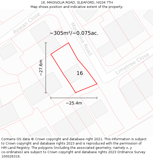 16, MAGNOLIA ROAD, SLEAFORD, NG34 7TH: Plot and title map