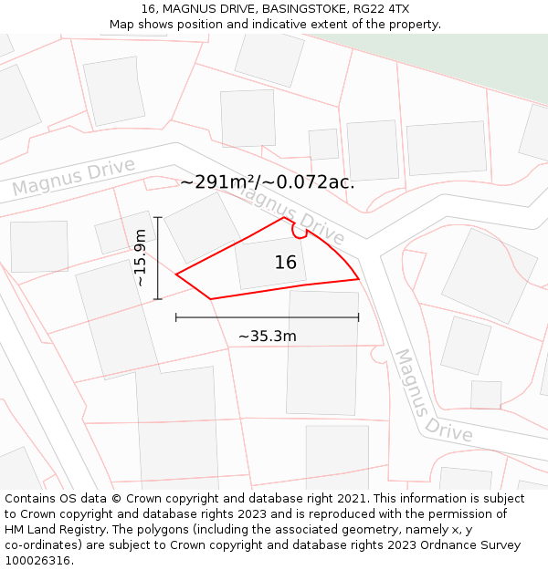 16, MAGNUS DRIVE, BASINGSTOKE, RG22 4TX: Plot and title map