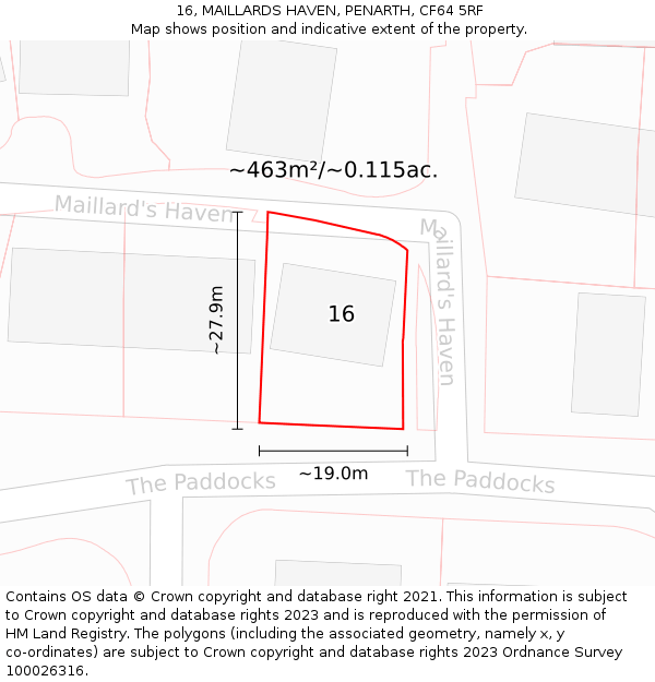 16, MAILLARDS HAVEN, PENARTH, CF64 5RF: Plot and title map