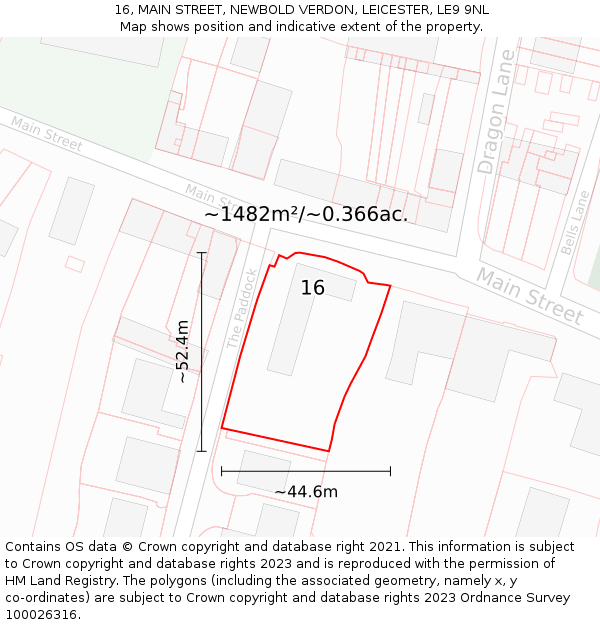 16, MAIN STREET, NEWBOLD VERDON, LEICESTER, LE9 9NL: Plot and title map