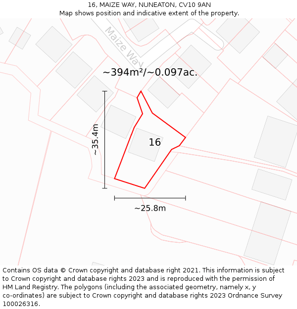 16, MAIZE WAY, NUNEATON, CV10 9AN: Plot and title map