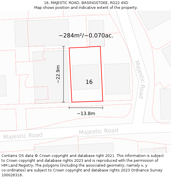 16, MAJESTIC ROAD, BASINGSTOKE, RG22 4XD: Plot and title map