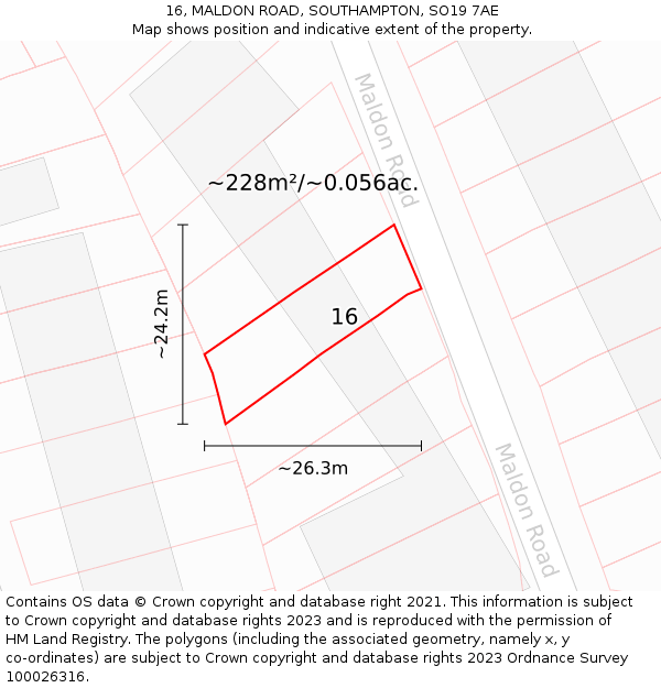 16, MALDON ROAD, SOUTHAMPTON, SO19 7AE: Plot and title map