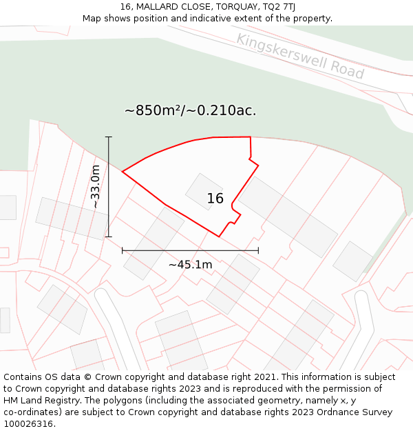 16, MALLARD CLOSE, TORQUAY, TQ2 7TJ: Plot and title map