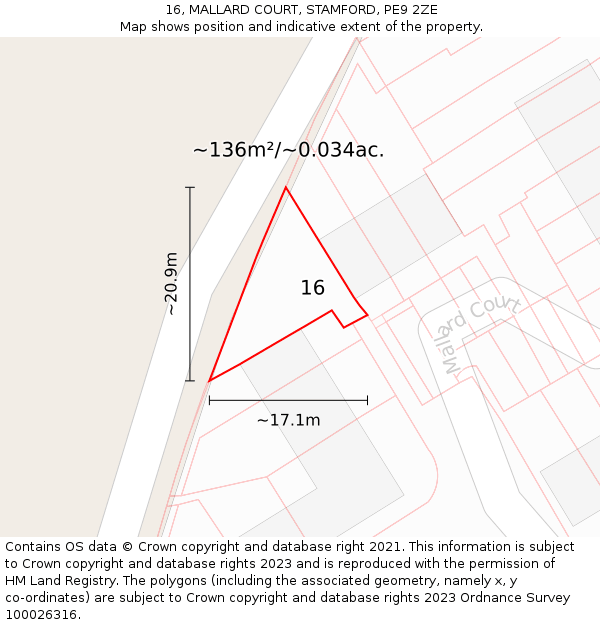 16, MALLARD COURT, STAMFORD, PE9 2ZE: Plot and title map