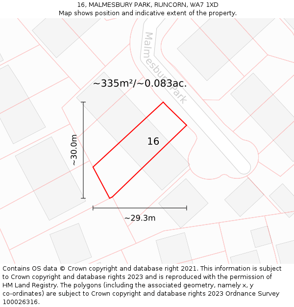 16, MALMESBURY PARK, RUNCORN, WA7 1XD: Plot and title map