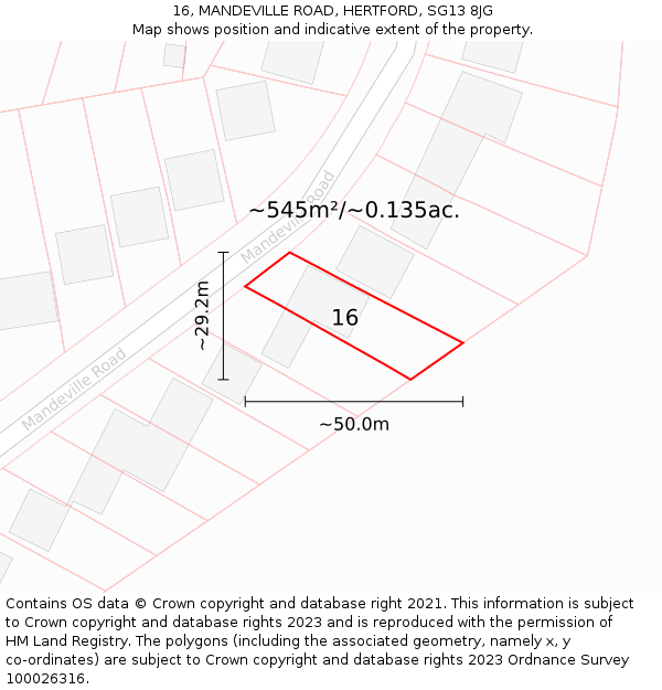 16, MANDEVILLE ROAD, HERTFORD, SG13 8JG: Plot and title map