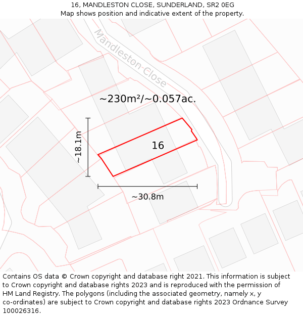 16, MANDLESTON CLOSE, SUNDERLAND, SR2 0EG: Plot and title map