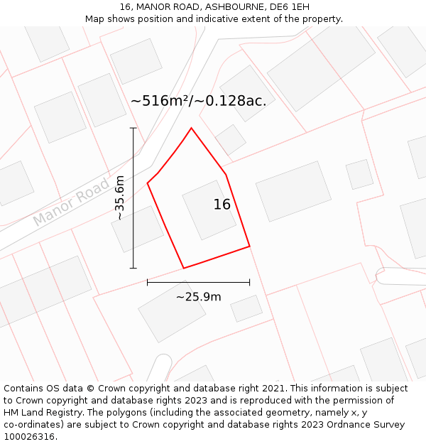 16, MANOR ROAD, ASHBOURNE, DE6 1EH: Plot and title map