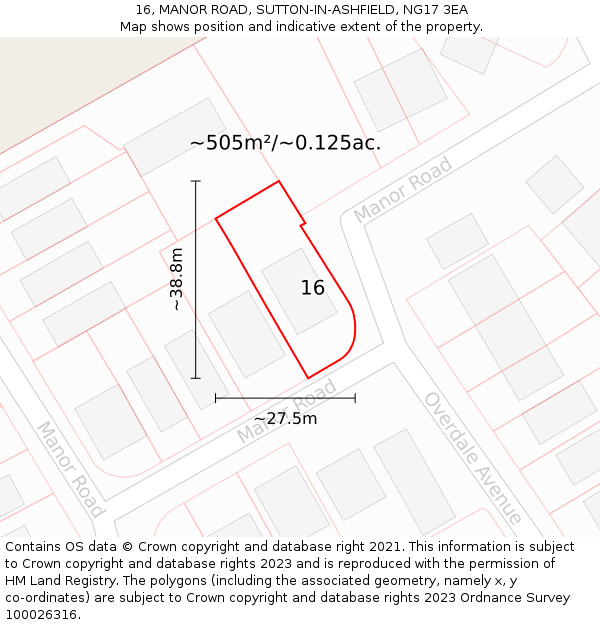 16, MANOR ROAD, SUTTON-IN-ASHFIELD, NG17 3EA: Plot and title map