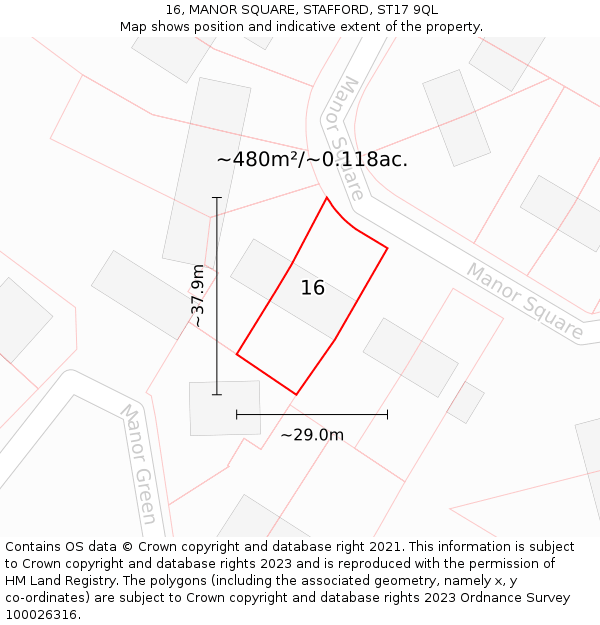 16, MANOR SQUARE, STAFFORD, ST17 9QL: Plot and title map
