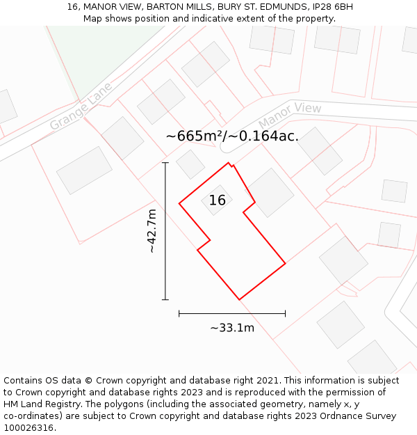 16, MANOR VIEW, BARTON MILLS, BURY ST. EDMUNDS, IP28 6BH: Plot and title map