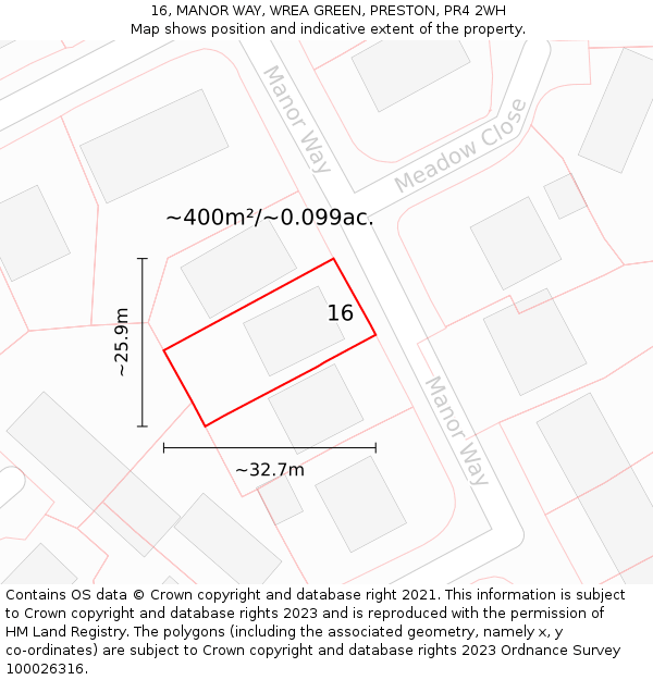 16, MANOR WAY, WREA GREEN, PRESTON, PR4 2WH: Plot and title map