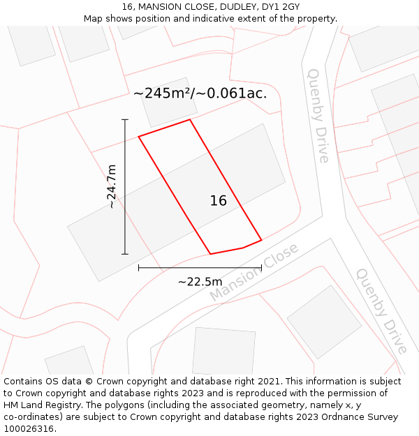 16, MANSION CLOSE, DUDLEY, DY1 2GY: Plot and title map