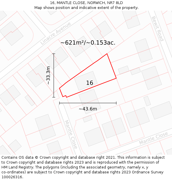 16, MANTLE CLOSE, NORWICH, NR7 8LD: Plot and title map