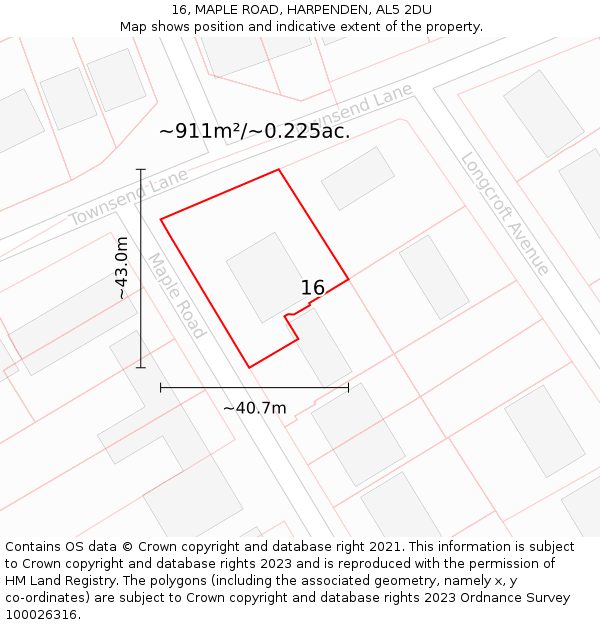 16, MAPLE ROAD, HARPENDEN, AL5 2DU: Plot and title map