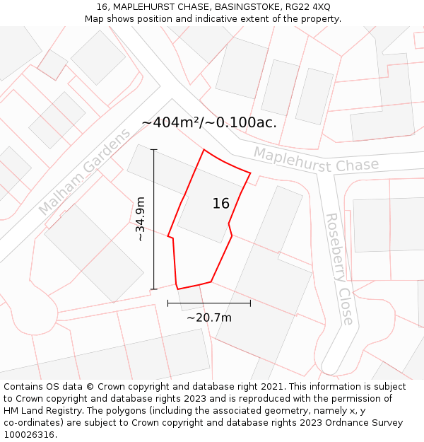 16, MAPLEHURST CHASE, BASINGSTOKE, RG22 4XQ: Plot and title map