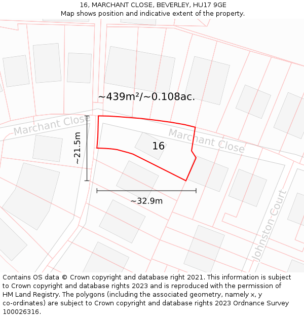 16, MARCHANT CLOSE, BEVERLEY, HU17 9GE: Plot and title map