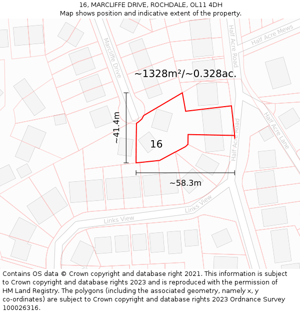 16, MARCLIFFE DRIVE, ROCHDALE, OL11 4DH: Plot and title map