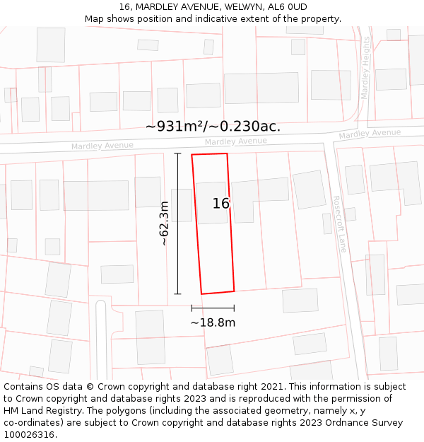 16, MARDLEY AVENUE, WELWYN, AL6 0UD: Plot and title map